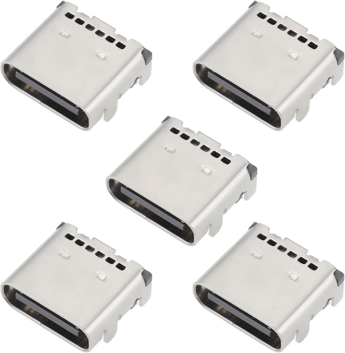 SnelShoppen - 5-delige Type C Oplaadpoort Connector Socket 24 Pins Vervangingsonderdeel voor Elektronica, Geschikt voor DIY Projecten, 5A, 150V