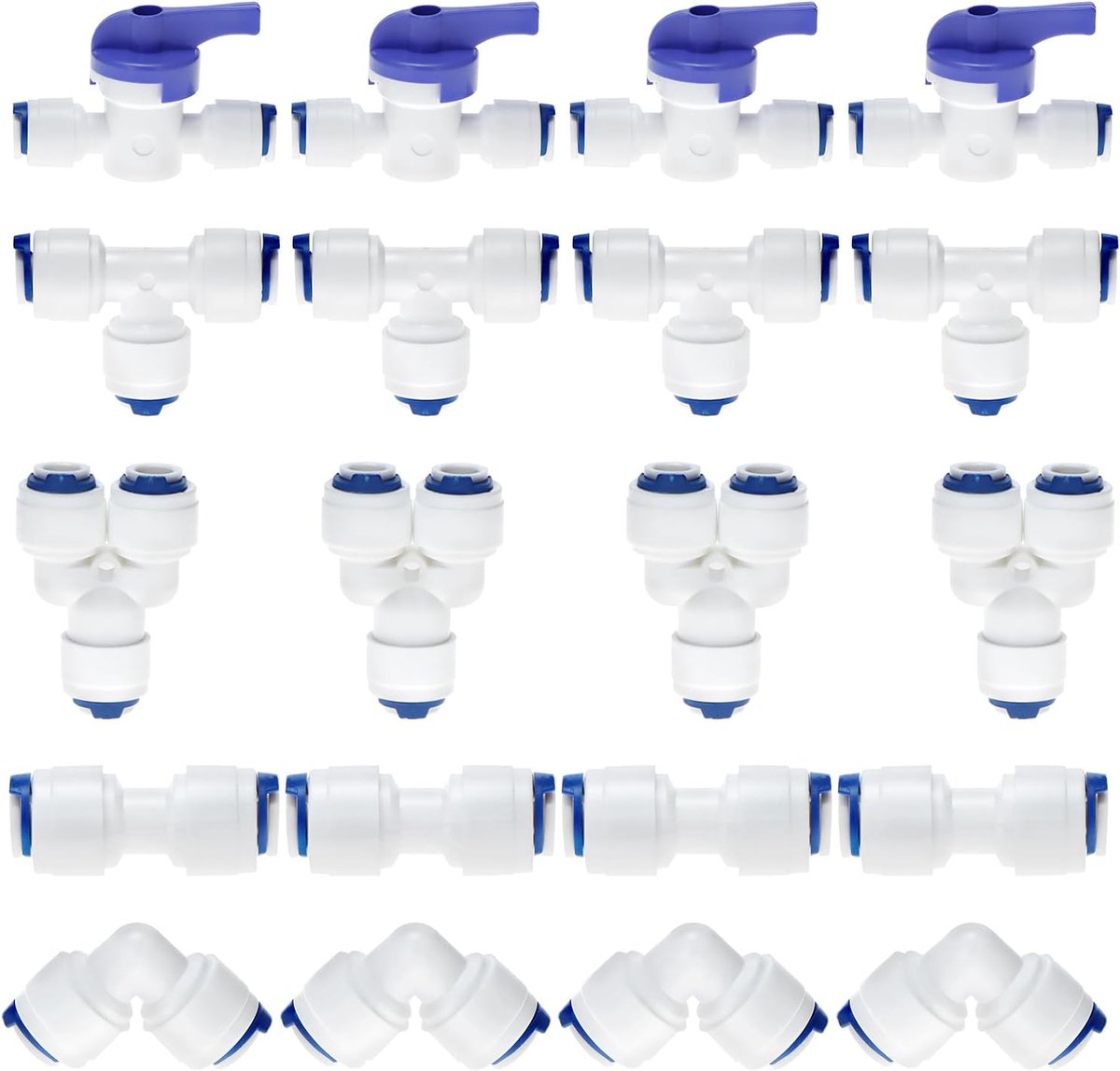 SnelShoppen - 20 Stuks Water Inlaat Pijp Verbinding, 1/4" Water Inlaat Pijp Filter Aansluitingen, T + Y + I + L Type Waterfilter Aansluitingen, Plasti