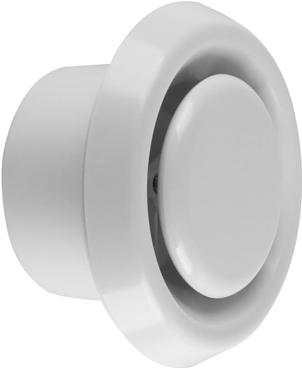 SnelShoppen - Ronde Plastieken Plafond Ventilatie met Verstelbare Klep 100mm 4 Inch Afzuigkap voor Badkamer, Keuken, Kantoor met Bevestigingsring