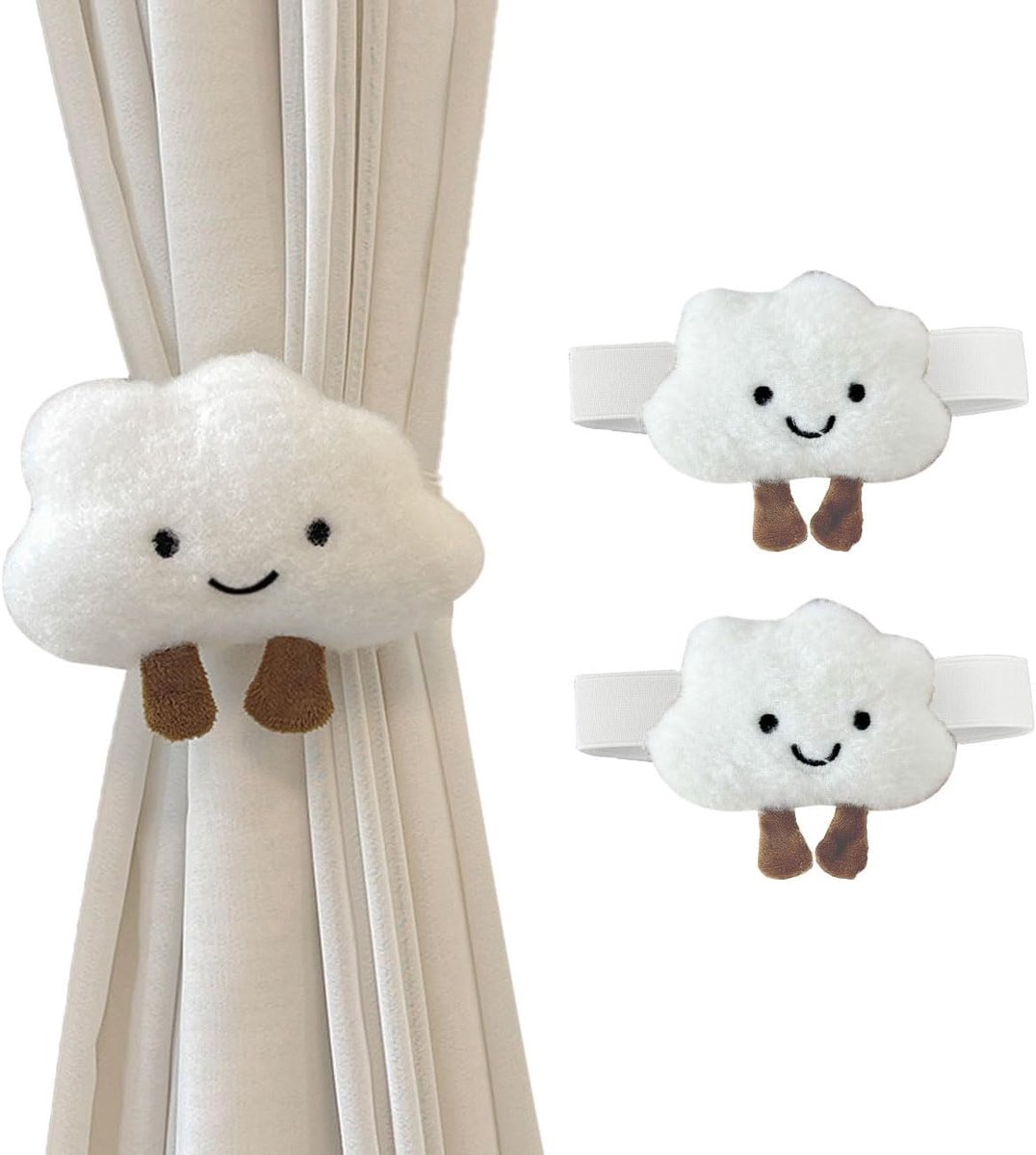 Gordijn Tiebacks 2 Stuks - Verstelbare Elastische Strengen - Schattige Wolken Decoratie - Eenvoudig te gebruiken - ShopVlot
