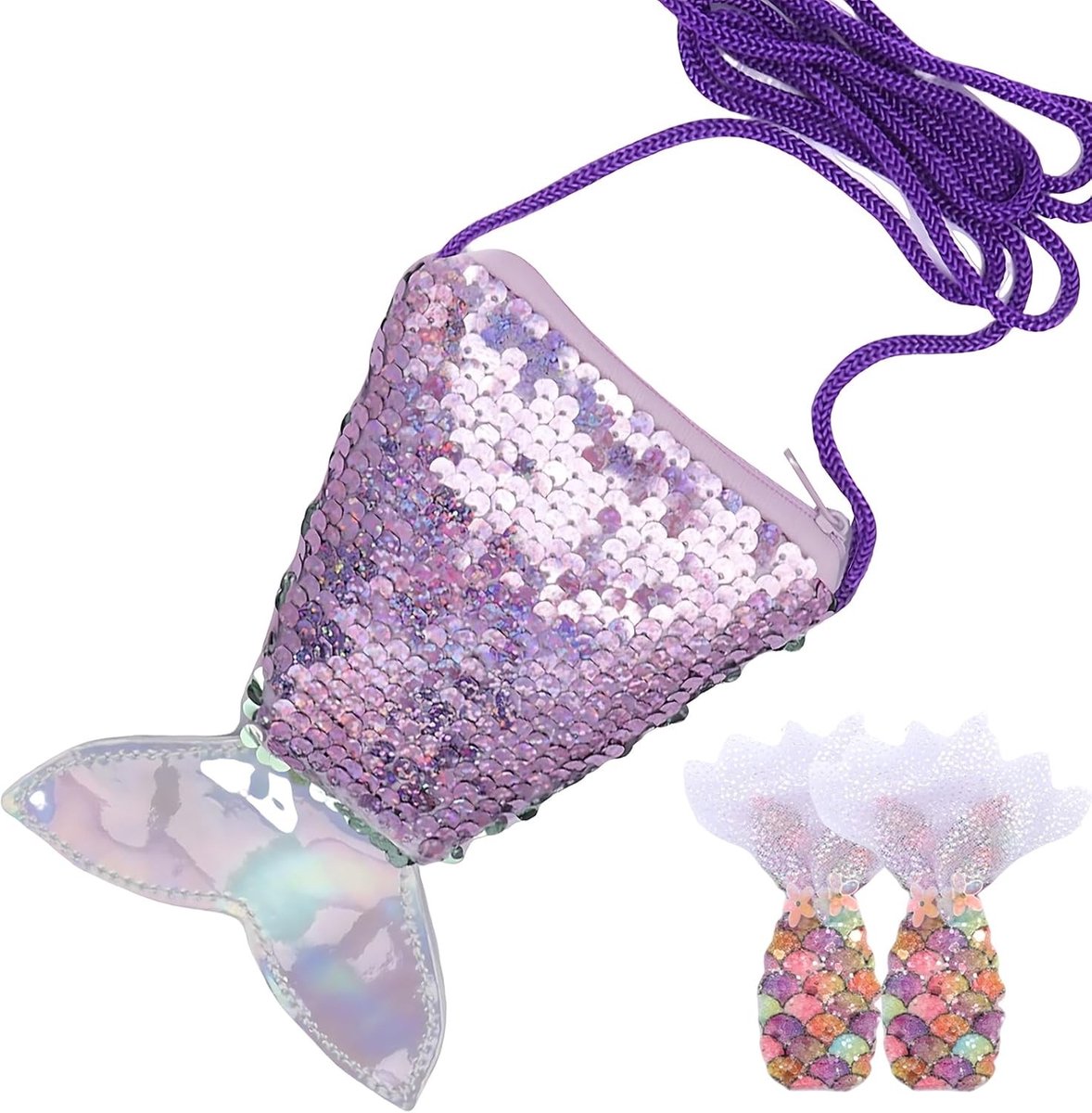 Schitterende Zeemeermin Schoudertas voor Kinderen, Mini Sequins Handtas met Haarspeldjes, Perfect Cadeau voor Meisjes, Verjaardag, Feest en Adventskalender