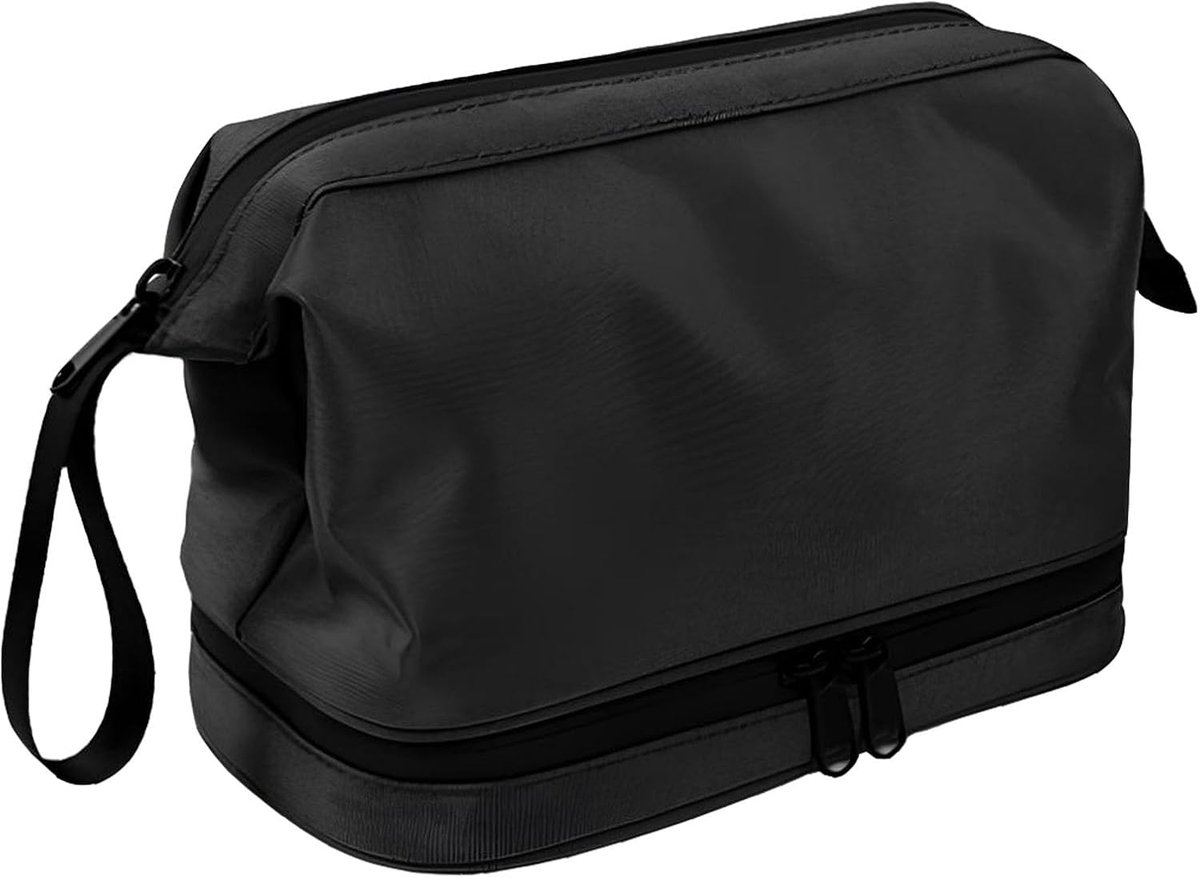SnelShoppen - Toilettas Unisex Reis Toilettas Draagbaar Met Ritsvak Nat Droog Scheiding Hangend Voor Reizen Buiten Zwart Simpliciteit