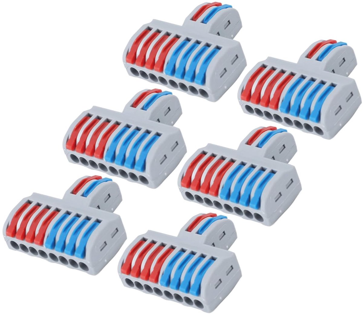 SnelShoppen - 6 Stuks 2 in 8 Uit Aansluitklemmen Met Hefmechanisme - Elektrische Verbindingen Voor Huishoudelijke Apparaten, Verlichting, En Mechanisc