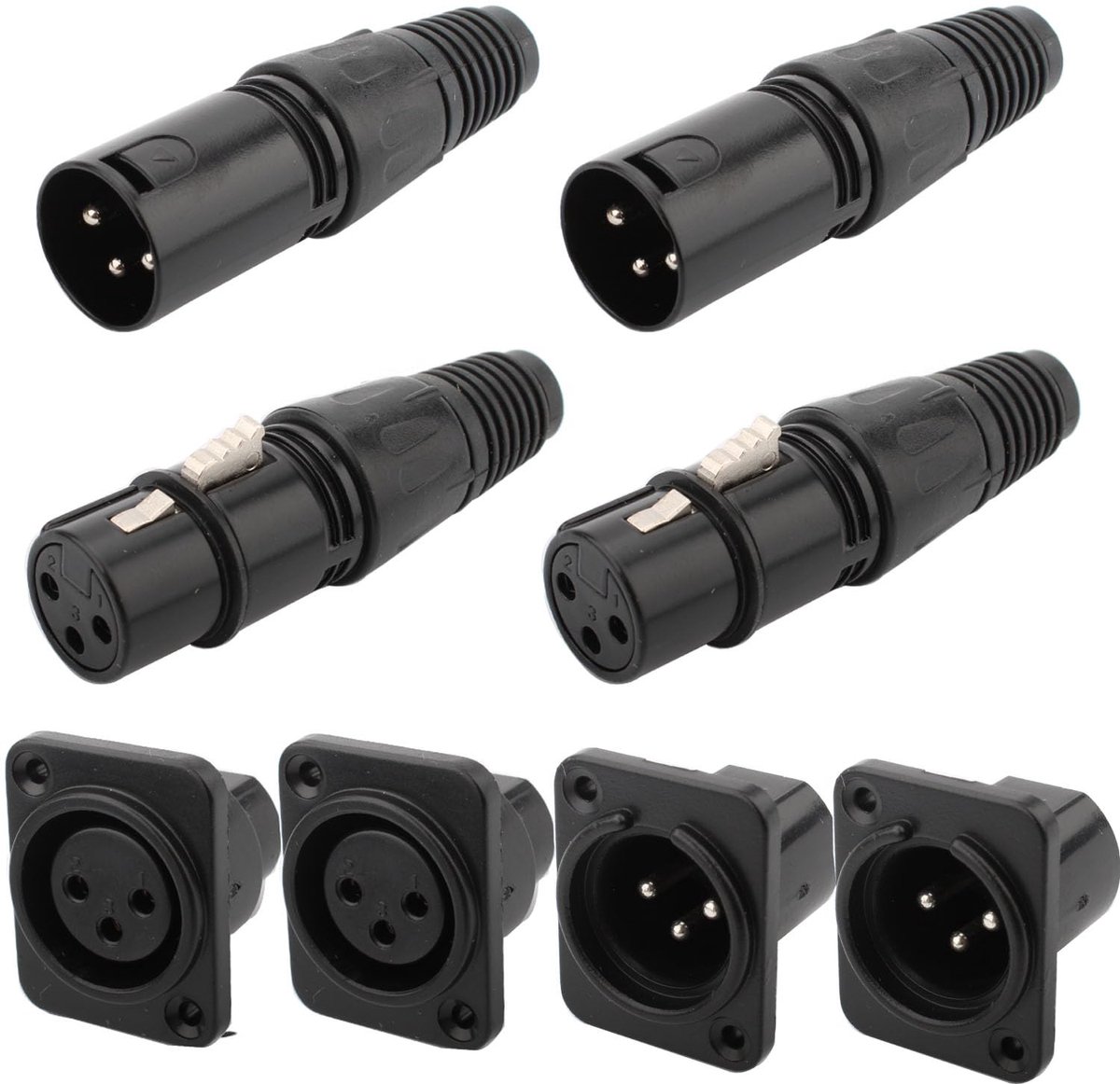 XLR connector 3 pin - Pack van 4 - Zinklegering - Hoge geluidskwaliteit - ShopVlot