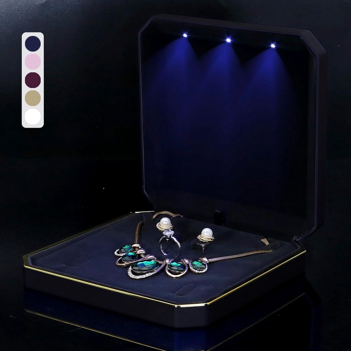 SnelShoppen - Grote sieraden doos voor kettingen, multifunctionele juwelendoos met LED verlichting, gepersonaliseerde cadeauverpakking voor sieraden,