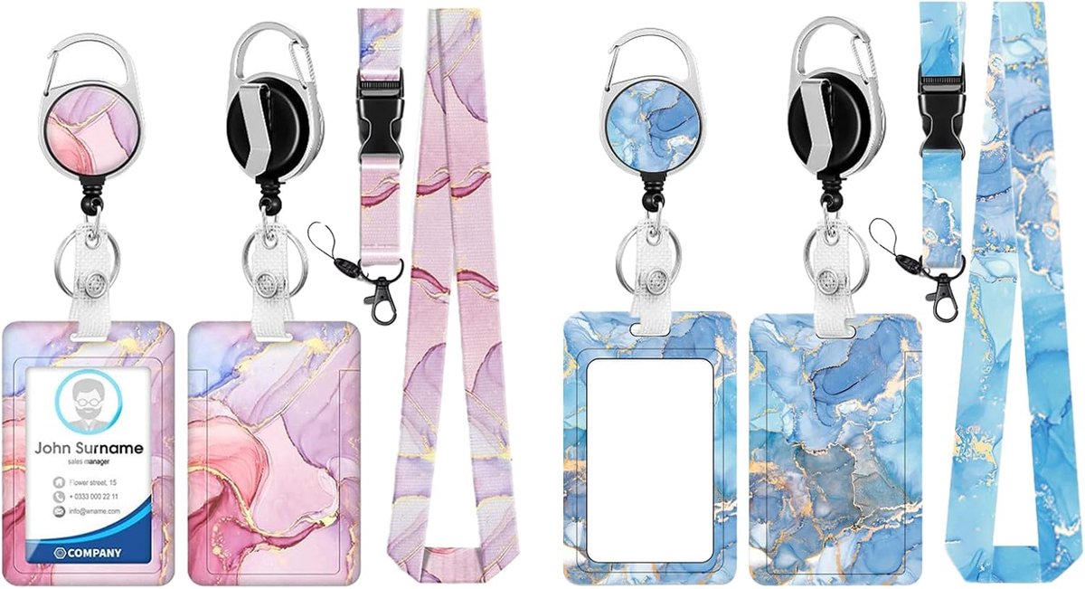 2 Sets ID Badge Holder with Lanyard, Lanyard with Card Holder, Adjustable Retractable Lanyards ID Badge Holder - ShopVlot