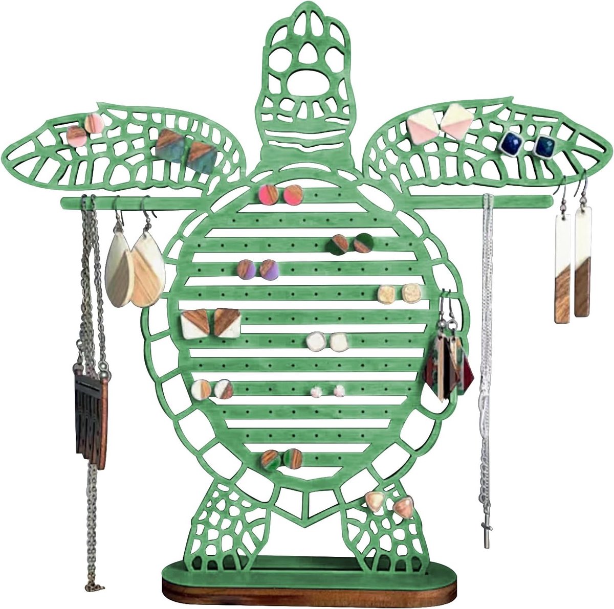 SnelShoppen - Houten Sieraden Organizer, Schildpad Sieradenstandaard, 99 Gaten Kettingopslag, Grote Oorbellen Display voor Oorbellen, Armbanden, Ketti