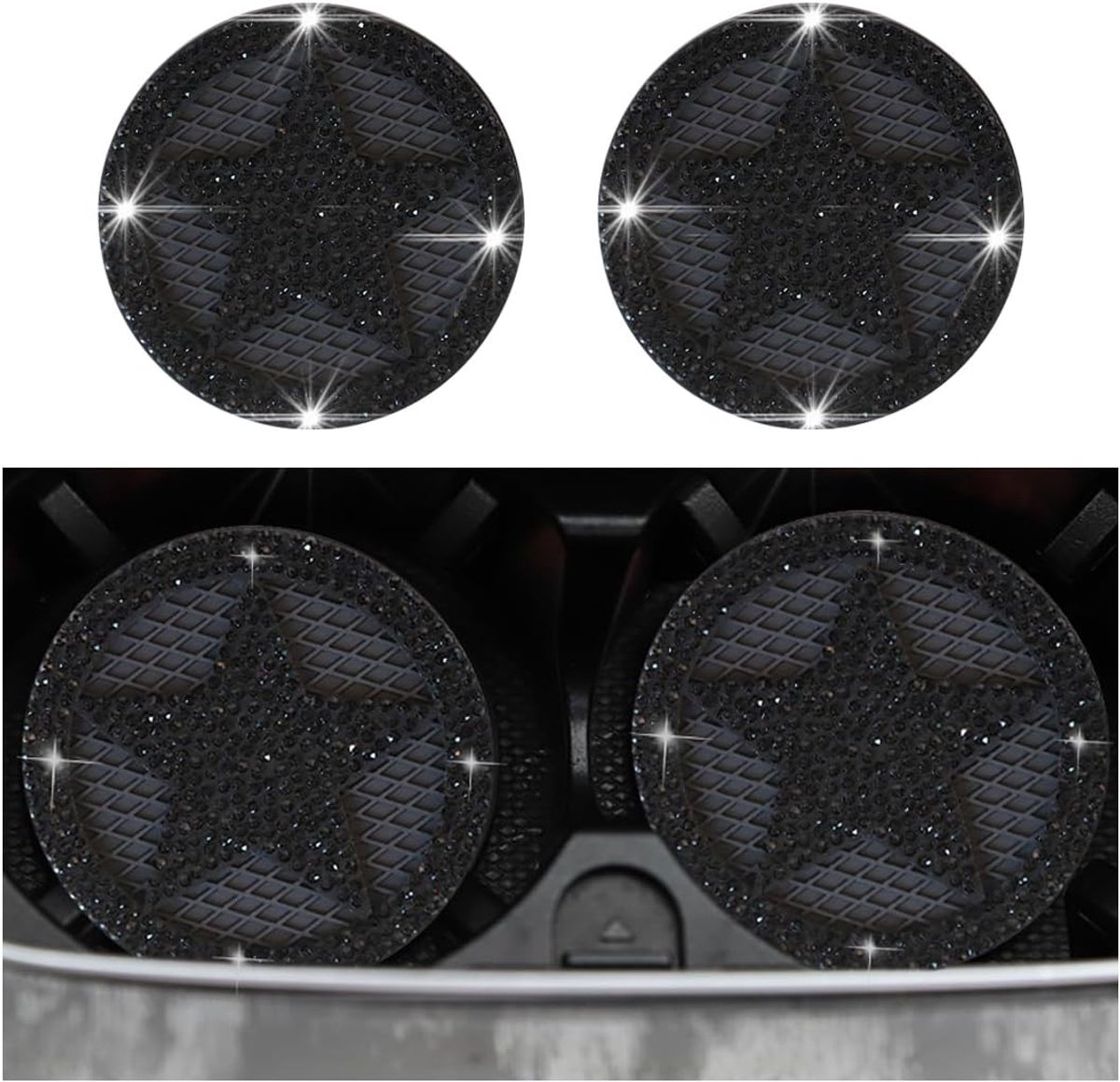 SnelShoppen - 2 Stuks Bling Auto Bekershouder, Universele Auto Houder Inzet Mat, Antislip Auto Bekershouder, PVC Auto Gadget Inzet Pad - Zwart, Voor E
