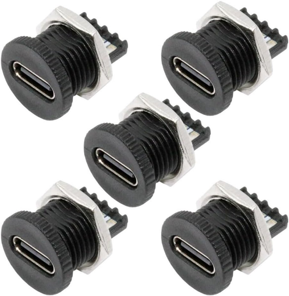 SnelShoppen - 5 Stuks USB C DIY Socket, USB C 6 Pin PD 65W Oplaad Coiling Mount Vrouwelijke Socket Poort Reparatie Vervangingssoldeeradapter met Moer