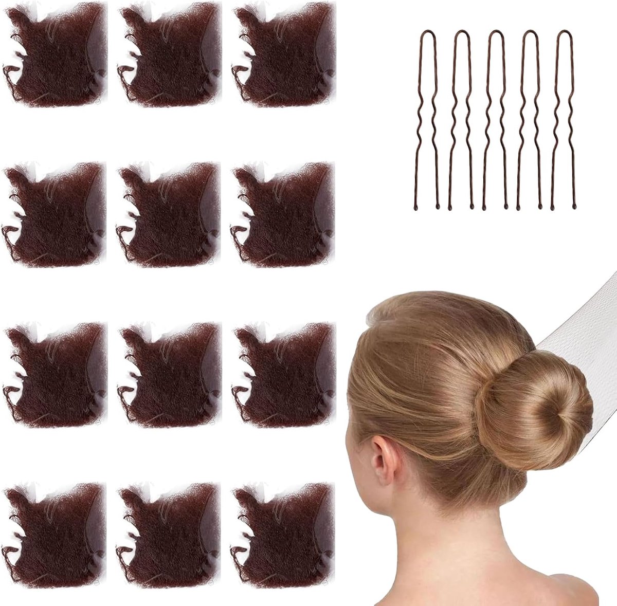 12 Pieces Elastic Hair Nets with 5 Black Hair Clips Invisible Hair Nets and 40 U-Shaped Hair Clips Set for Women Girls - ShopVlot