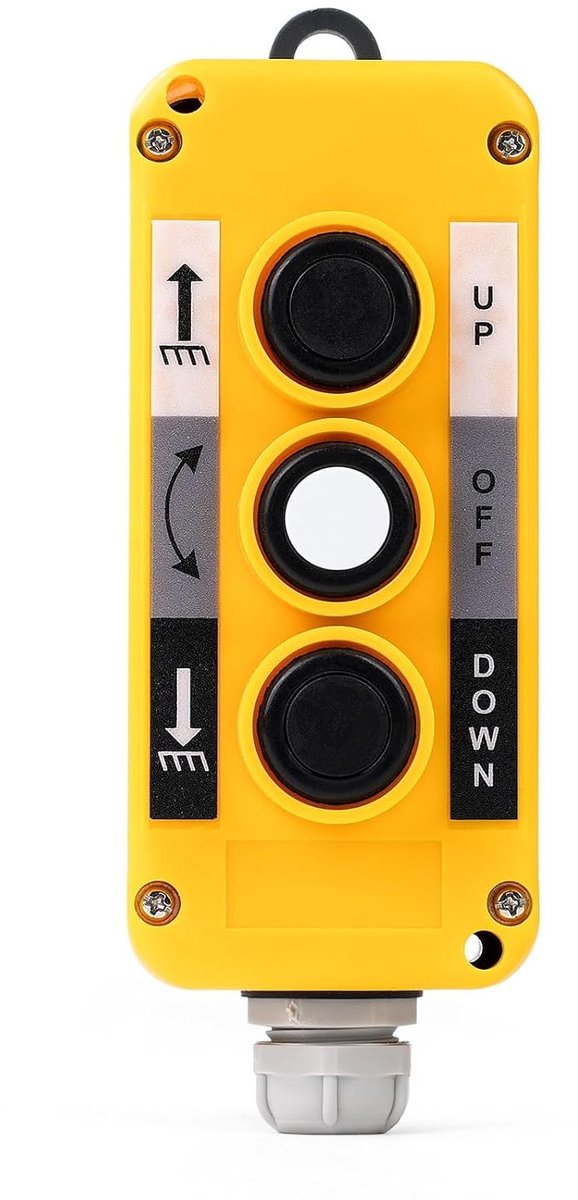 SnelShoppen - Hangende Drukschakelaar voor Kraan, Liftbediening, Push Button Schakelaar voor Automatisering, Lift Regulator (3NO) - Voor Tippers, Hefp