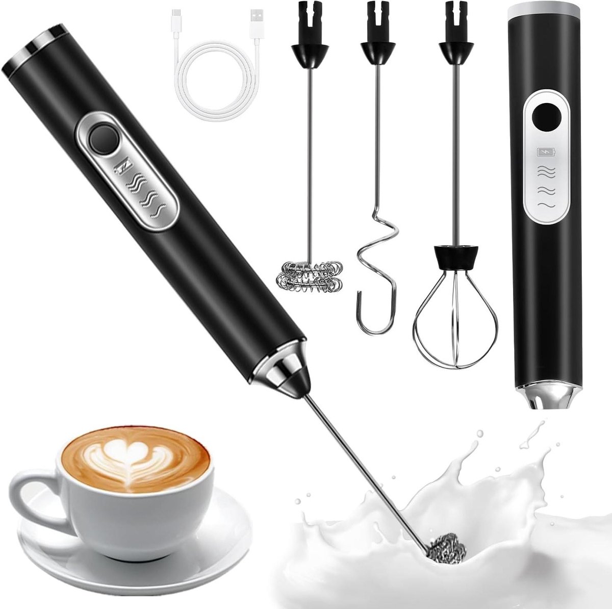 Elektrische Melkopschuimer - Mini Mixer - Koffie Maken - 3 Snelheden Instelbaar - USB Oplaadbaar - Zwart
