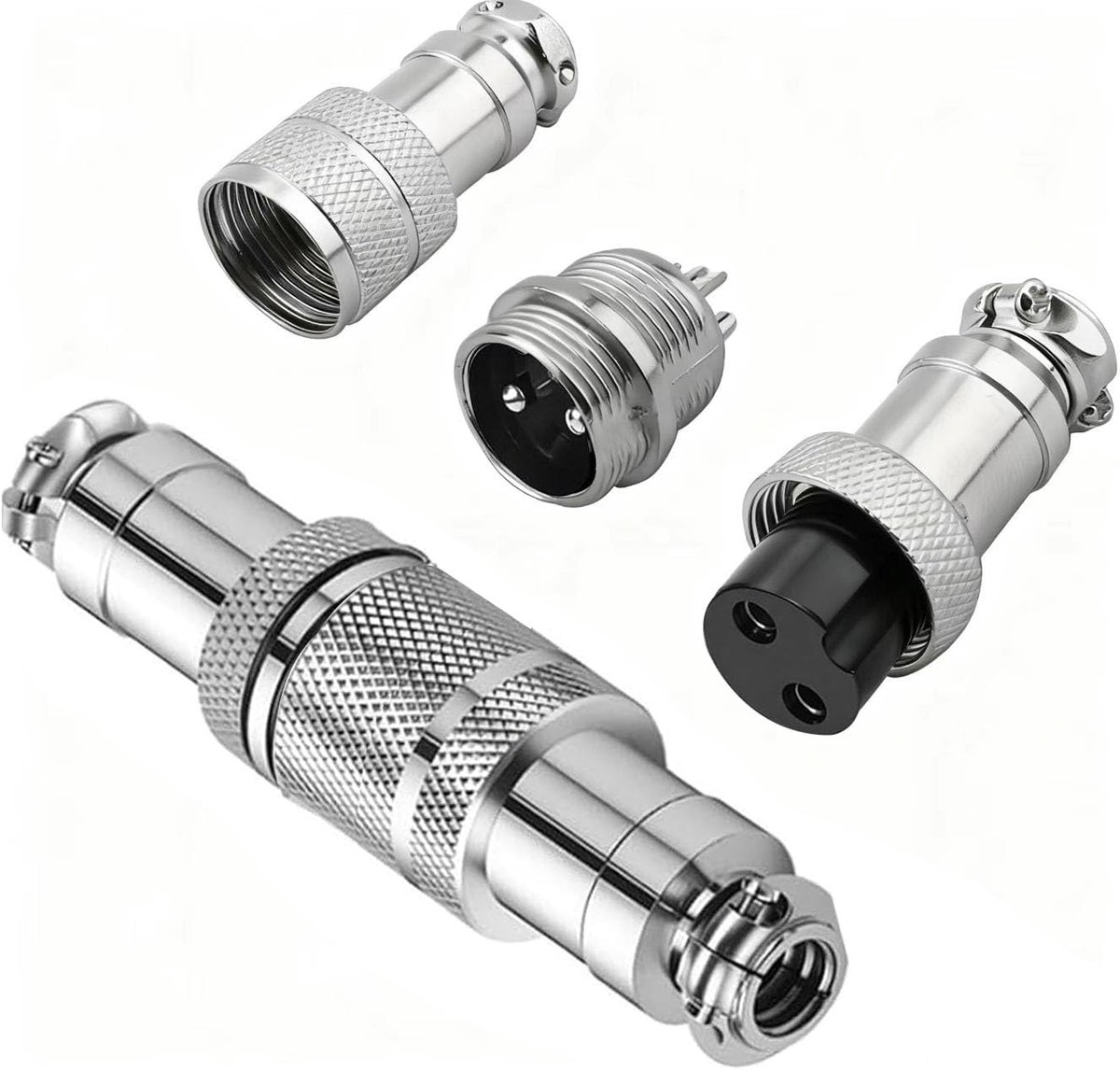 SnelShoppen - 2 Stuks GX12 2-Pin Luchtvaart Aansluiting, 12mm Metaal Paneelmontage, Mannen en Vrouwen Stekker voor Elektronica, Transport, Communicati