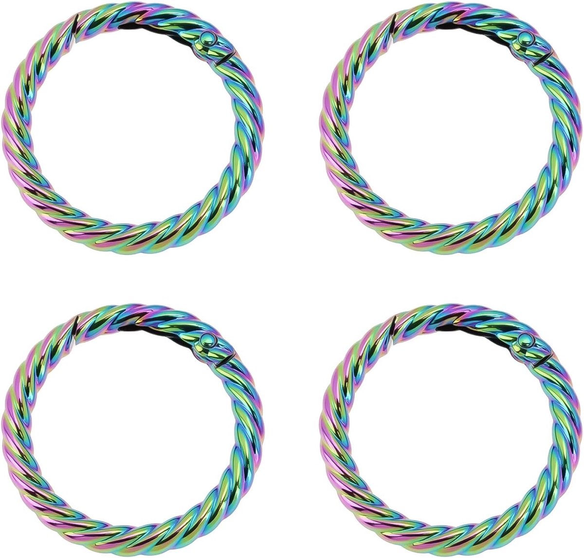 SnelShoppen - 4 Stuks Regenboog O Ring Haak met Veeropening Snap Clip 32mm Binnen Diameter, 41mm Buiten Diameter, Zink Legering Sleutelhanger
