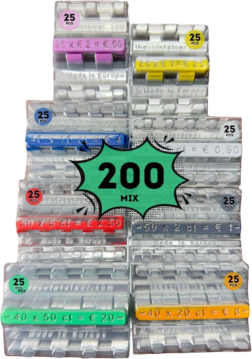 SnelShoppen - 200 Blisterverpakkingen voor Munten | Mix van 25 Blisters voor 1.2 en 5 Cent Munten + 25 Blisters voor 1 Euro, 50 Cent, 20 Cent en 10 Ce