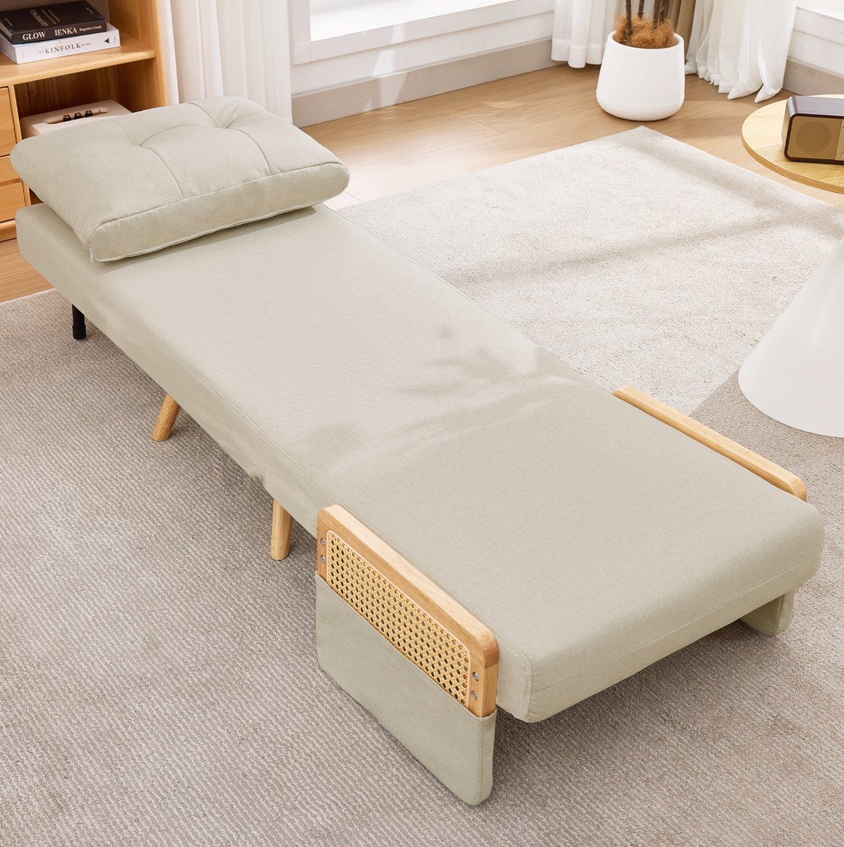 MODENUIT Relaxfauteuil 67,5 x 73 x 86,5 cm - 5-standen Rugleuning - Voor Woonkamer En Gastkamer - Linnen Beige