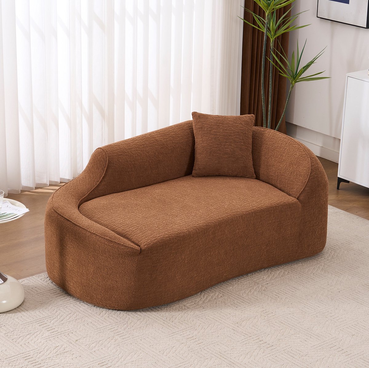 MIVRAY Slaapbank - Gebogen Chaiselongue - 2-Zits Zitbank met Diepe Zitting en Kussen - voor Woonkamer en Slaapkamer - Chenille Caramel