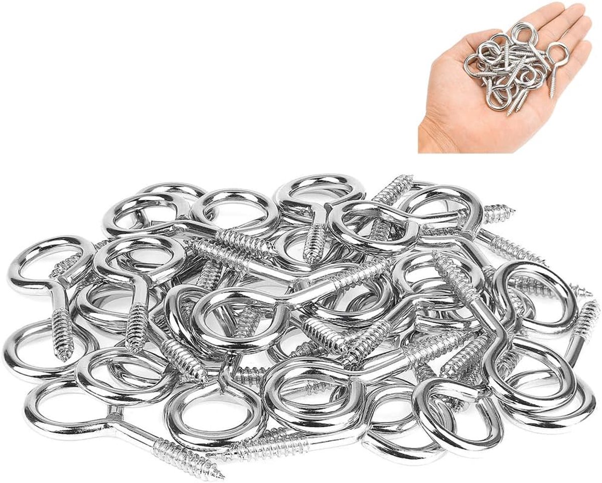 SnelShoppen - 100 Stuks RVS Oogschroeven, Ooghaakjes, Houtdraad, Schroefhaken voor Houtknutselen, Gordijnen, Touw Hangen, Zilver