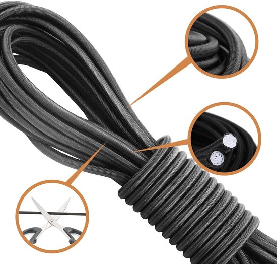 Elastisch rubberkoord 4 mm 15 m zwart met UV-bescherming voor zeil, tent en traileraccessoires — afbeelding 4