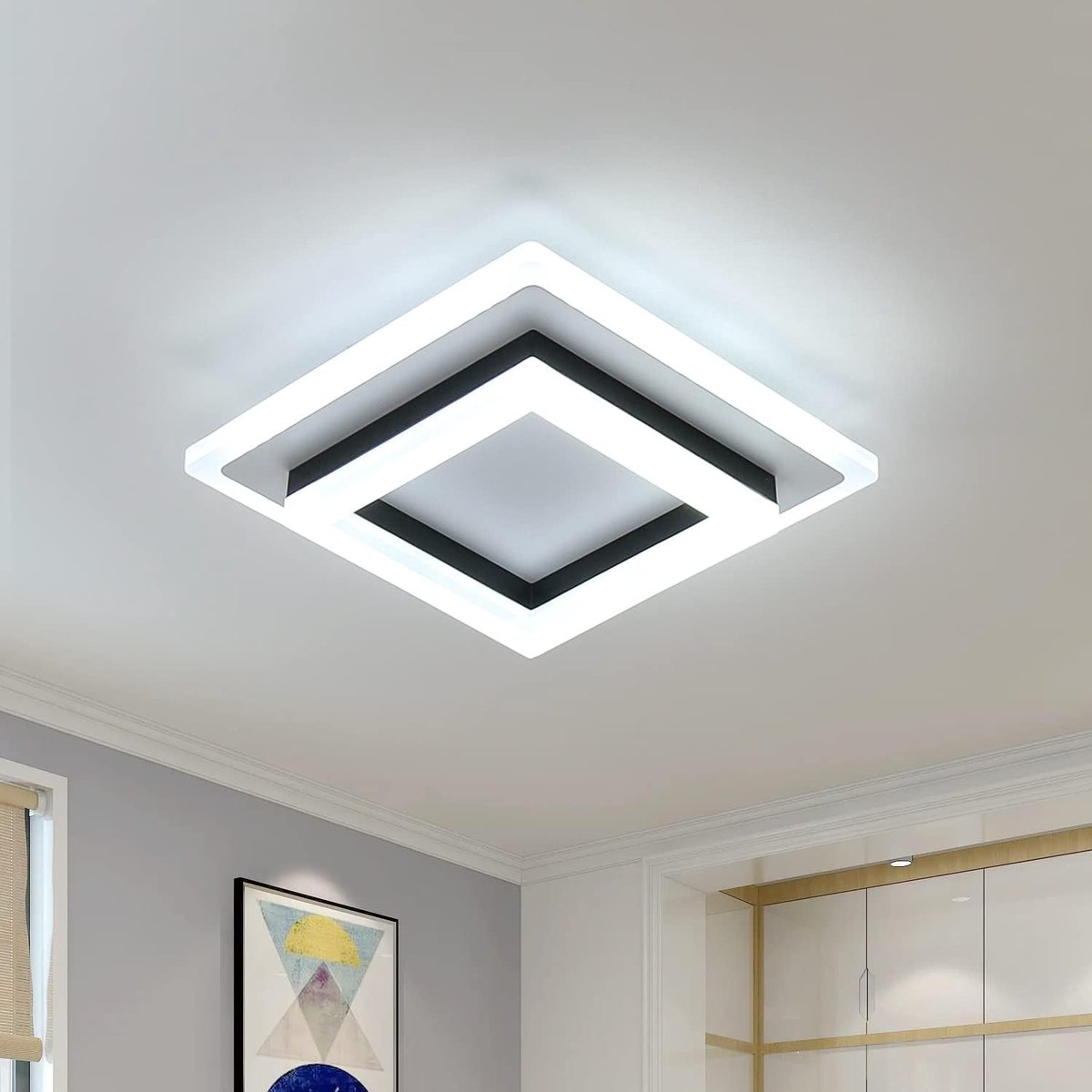 Moderne Vierkante LED Plafondlamp - Wit - 20 x 20 x 5 cm - Acryl en Metaal - Voor Woonkamer, Badkamer, Gang