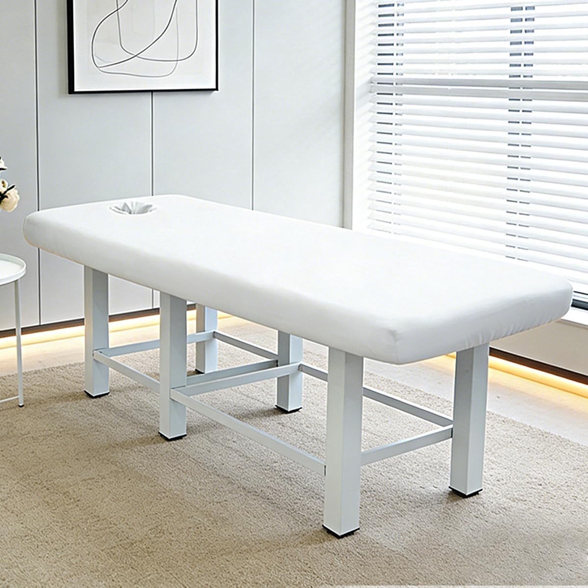 Massage Bed Cover met Gezichtsgat, Wasbare Massagesheet voor Schoonheidssalon, Elastische Hoes voor SPA Sofa (180x60cm, Wit) - Ideaal voor Professionele Massages en Wellness Behandelingen