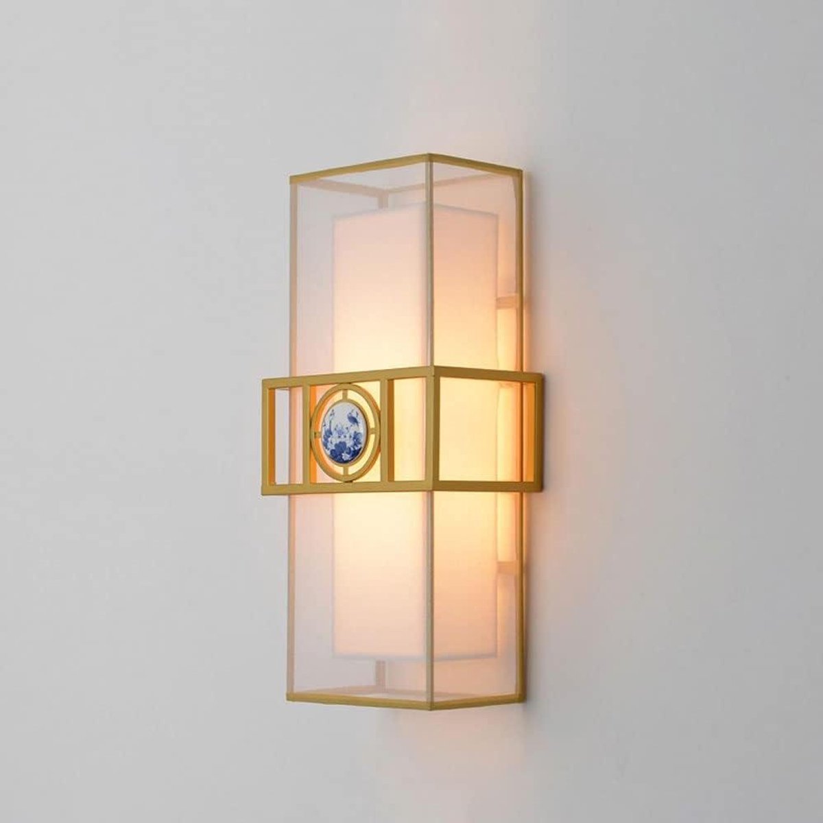 Wandlamp Metaal Stof - Wandverlichting Brons - Huis Decoratie - Chinese Stijl Ontwerp - 50 cm Hoog - Brons