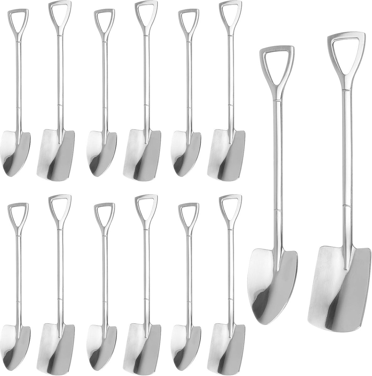 SnelShoppen - 14 Stuks 6.1 Inch Lange RVS Spatel Mini Lepel Schepvormige Koffielepel, IJsroom Dessertlepel, Roerlepel, Fruitlepel voor Feest, Keuken,