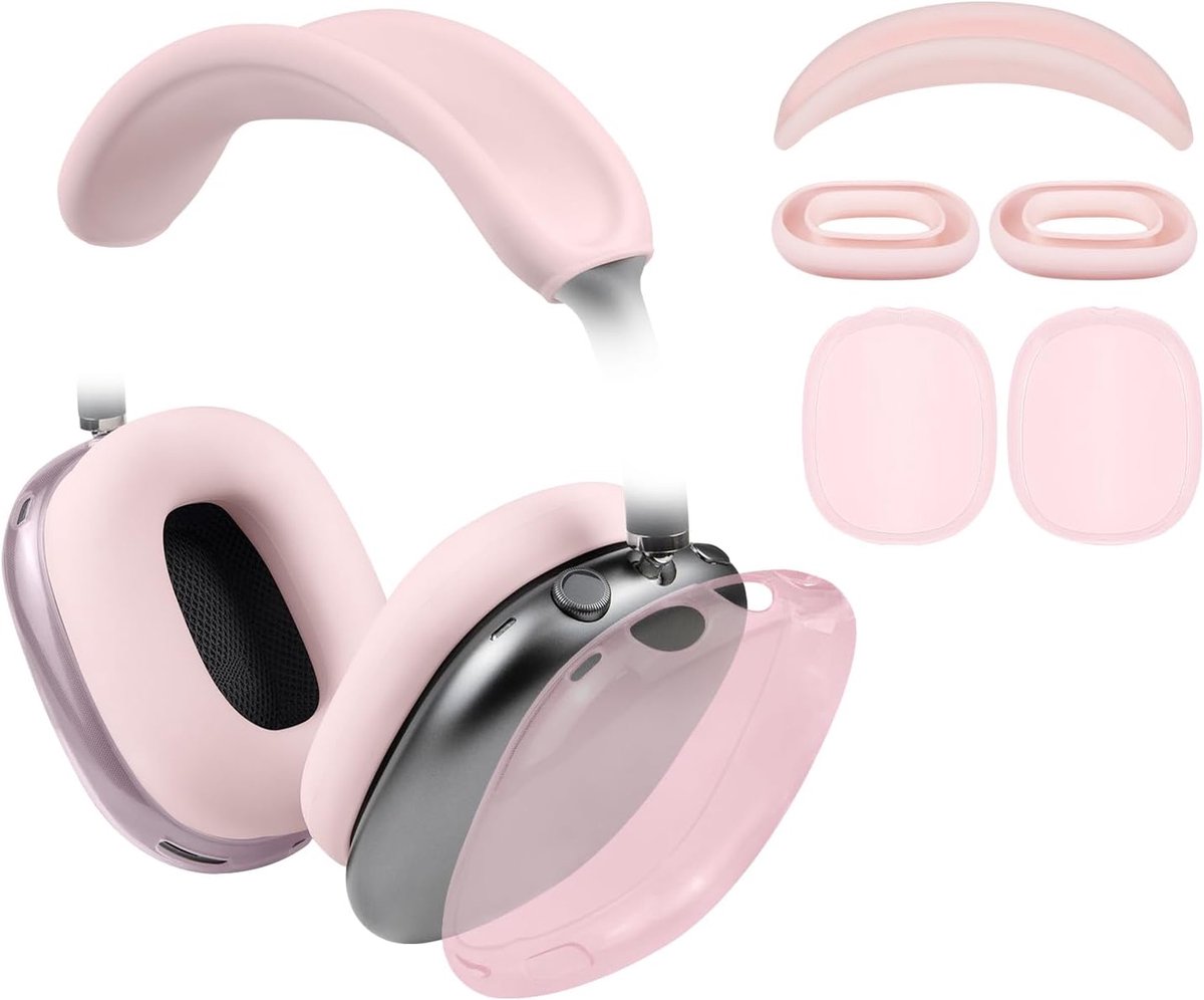 SnelShoppen - AirPods Max 2/1 Hoofdtelefoon Case Set - Roze | Zweetbestendige set (hoofdbandhoes + TPU beschermhoes + siliconen oordopjes) voor fitnes
