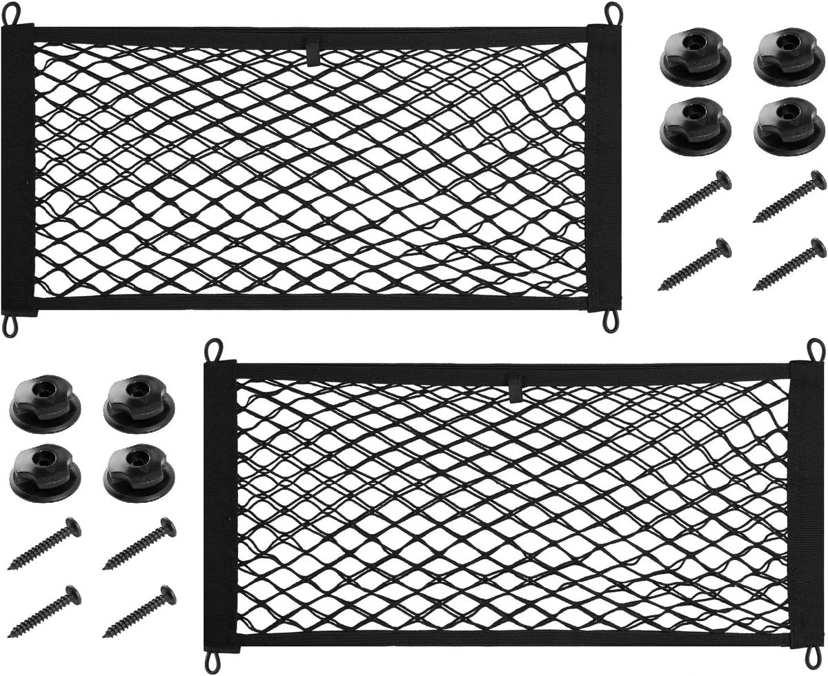 SnelShoppen - 2 Stuks Auto Kofferbak Bagagenet, Universeel 45x25cm, Elastisch Kofferbak Net met Haakjes voor SUV's, Auto's en Vrachtwagens
