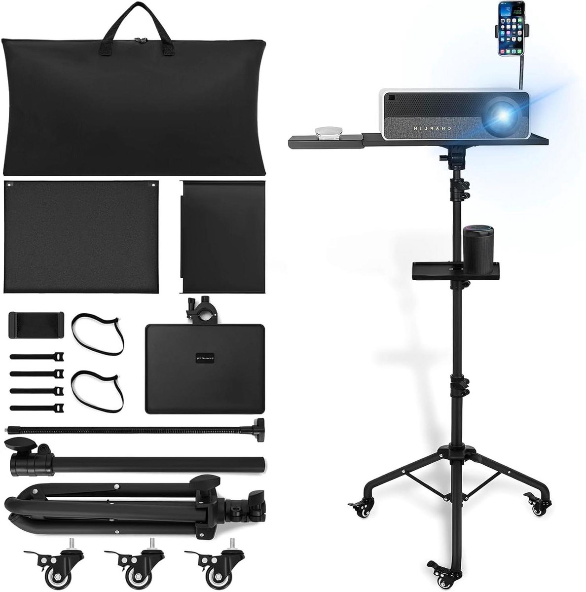 Projector Statief - Mobiel Bureau - Presentaties Geven - In Hoogte Verstelbaar - 69-136 cm - Zwart