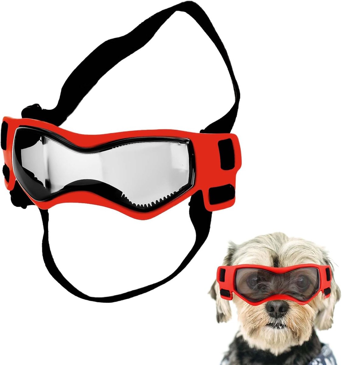 SnelShoppen - Dog Sunglasses voor Kleine Honden, Winddichte en Antivog Dog Bril, Verstelbare Zonnebril voor Honden, Bescherming tegen Zon en Wind (Roo