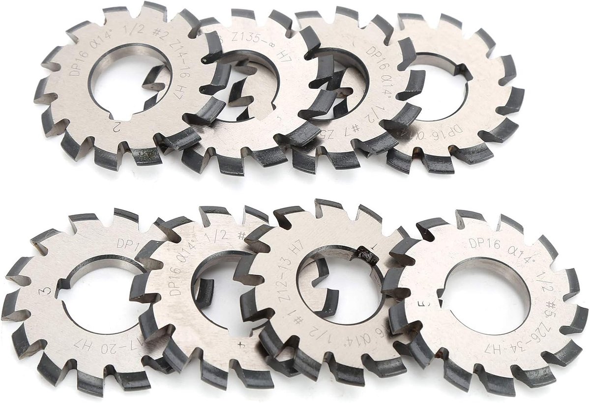 SnelShoppen - Gear Frees Cutter Set, 8 Stuks Geavanceerde Tandwiel Frezen, Hoogwaardig Staal Snijgereedschap 14,5 55 Mm 22 Mm voor Complexe Tandwielen