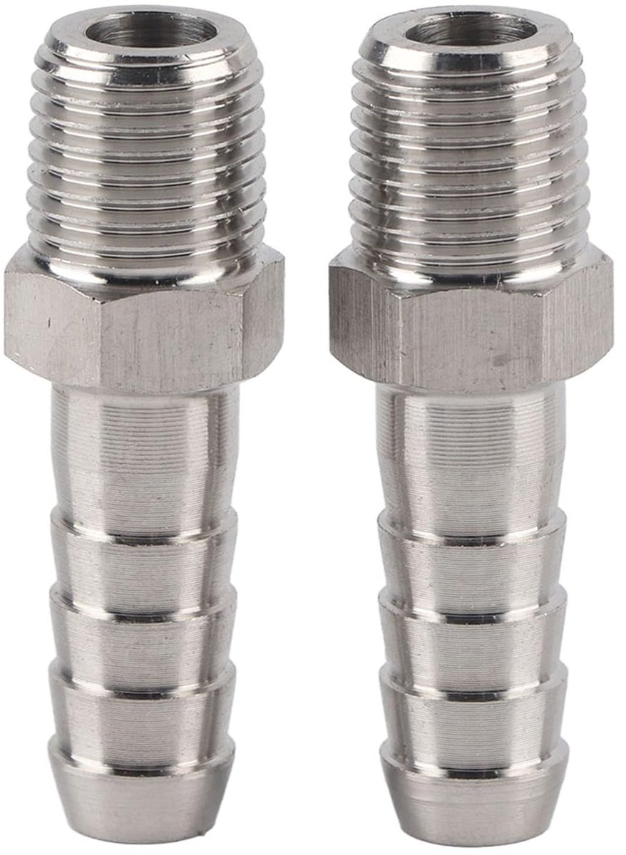 SnelShoppen - Snelkoppeling BSPT 1/4 Mannetje Draad voor 10mm Pijp Roestvrijstaal 304 Pneumatische Luchtpijp Verbinder 2 Stuks