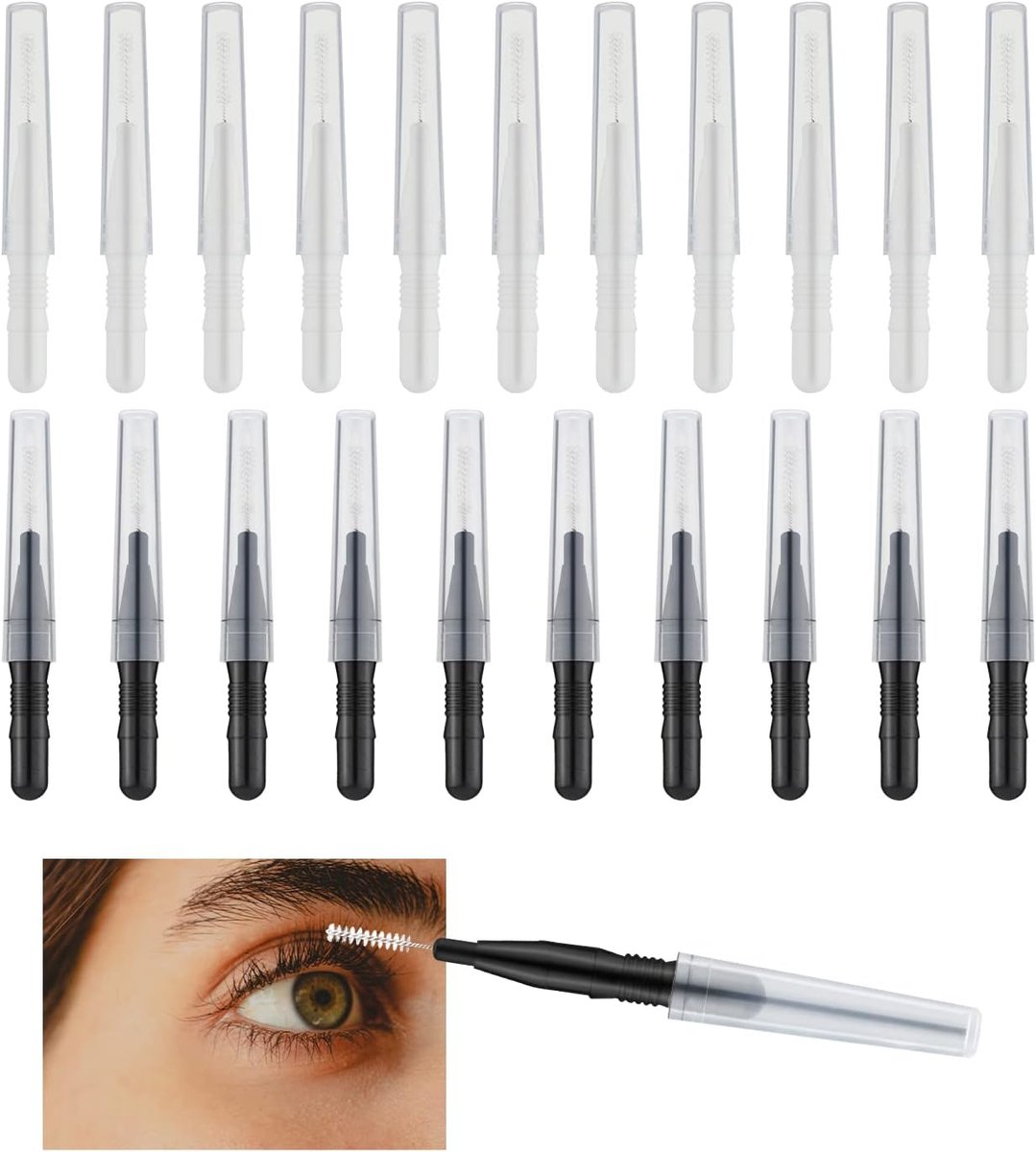 SnelShoppen - 20 Stuks Micro Eyebrow Brush met Deksel, Multifunctionele Micro Wenkbrauwpen en Valse Wimpers Mascara Borstel Kam voor Wimpelifting, Wen
