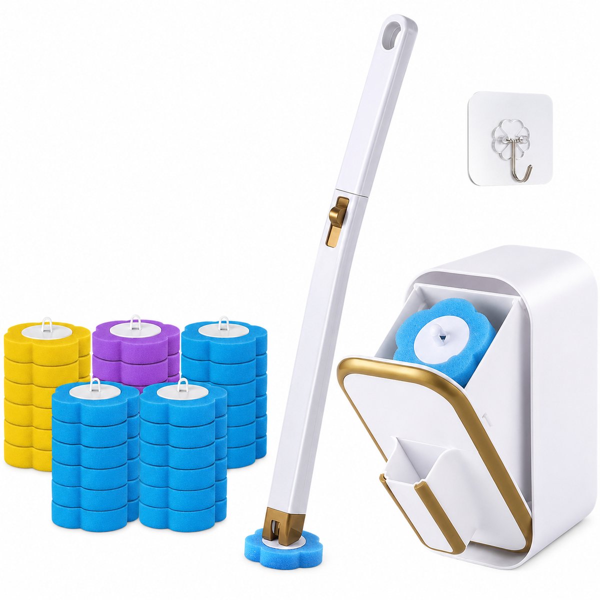 Wc borstel - Wc reiniger - Wegwerpbare toiletborstel navullingen 30 stuks - Verlengde steel en houder set voor toiletborstels voor badkamerreiniging, wastafels, badkuipen