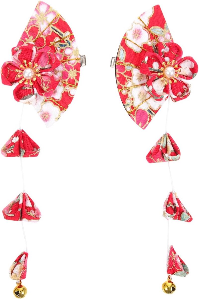 SnelShoppen - 1 Paar Japanse Fanfans Haarspeld met Kwast en Belhanger, Stijlvolle Haarspeld voor Vrouwen, Kimono, Yukata, Bruiloften en Feesten, Licht