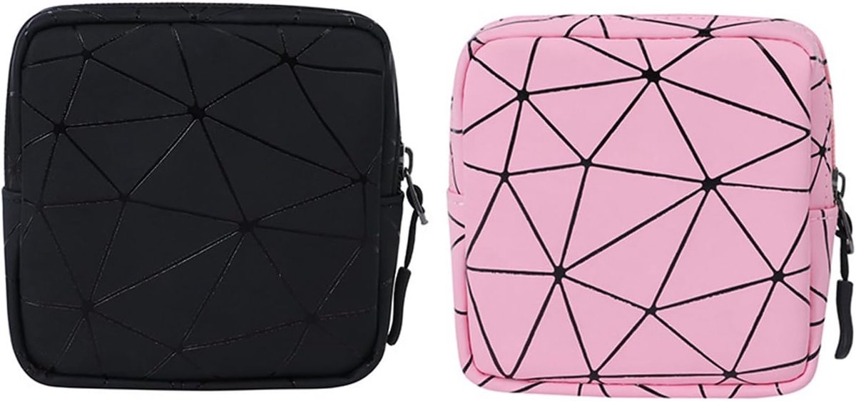 Maandverband Opbergtas - Menstruatietas - Hygiënisch Opbergen - Waterdicht PU Materiaal - 2 stuks - Zwart Roze