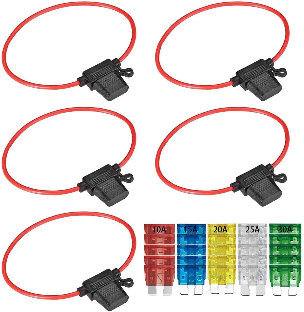 GTIWUNG 5PCS Car Inline Standard Blade Fuse Holder Waterproof 12AWG, Medium Size DC Fuse Holder Box with 25PCS - ShopVlot
