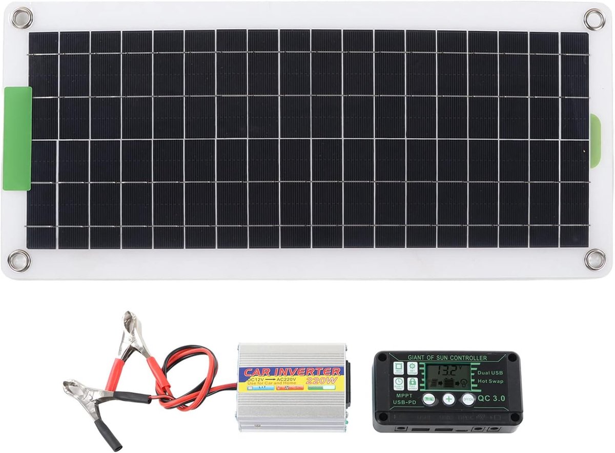 SnelShoppen - Solar Inverter 220W, Hoogwaardige Zonnepaneel Starter Kit, DC 12V naar AC 220V, Lichtgewicht Monokristallijn Siliconen voor Kamperen, Hi