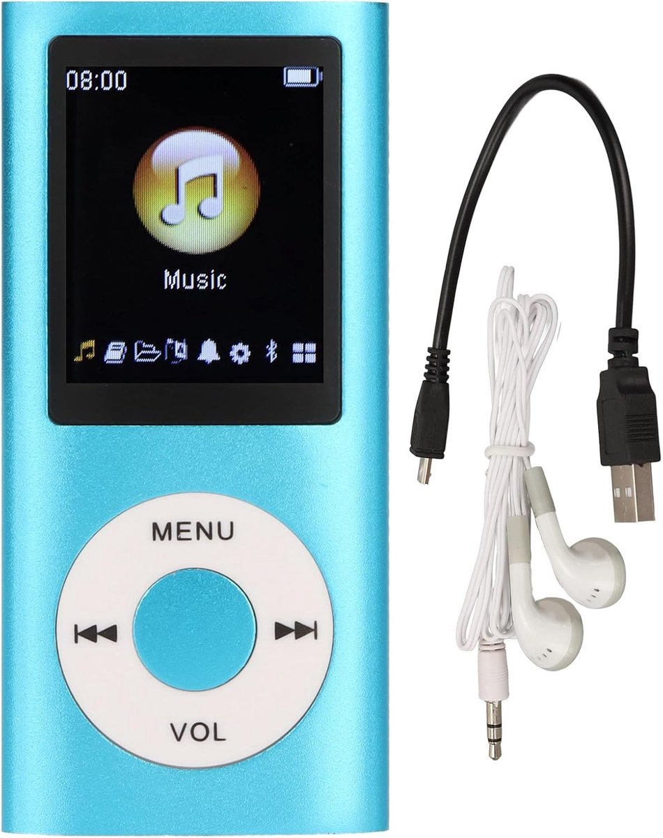 SnelShoppen - Digitale Compacte Draagbare MP3 Speler 64GB Geheugen, 8 Uur Standby, Aluminium Legering voor Studenten en Kinderen, Cadeau (Blauw)