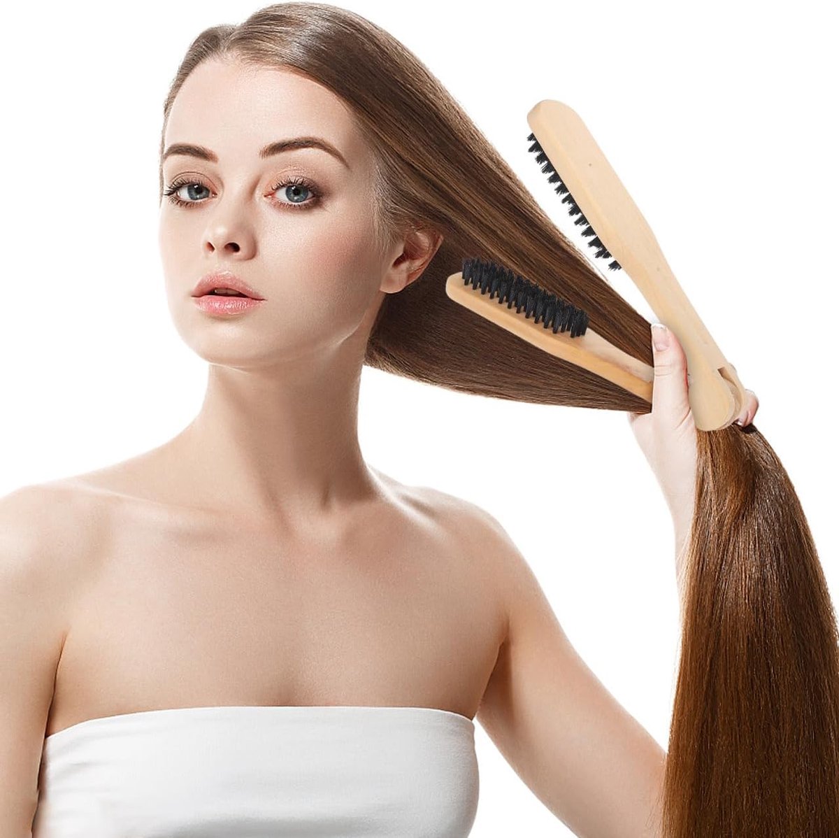 SnelShoppen - Vrouwen Haar Borstel en IJzer Stijltang voor Klitten, Hoge Temperatuur Weerstand, Bamboe Houten Kam, Salon Haar Brush