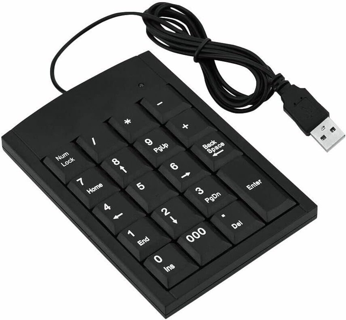 SnelShoppen - Mini Numeriek Toetsenbord, Draagbaar USB Cijferpad voor Laptop, Desktop, Computer, PC met USB Kabel van 1,3 m, Zwart, Plug & Play, Multi