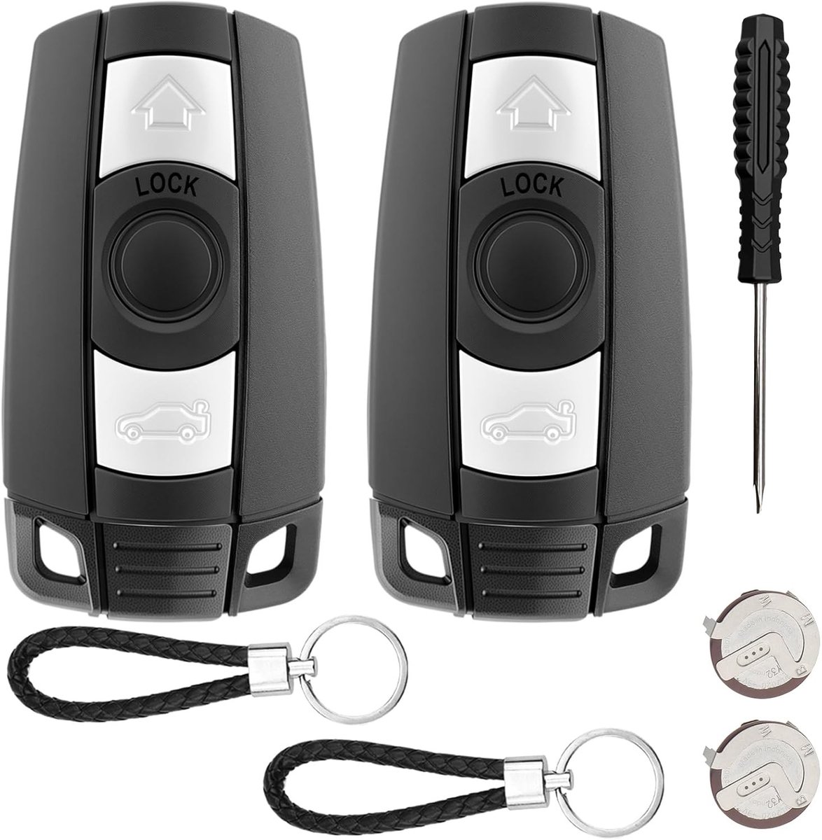 2 Stuks Sleutelhuls met Oplaadbare VL2020 Batterij voor 3 Knops Afstandsbediening Geschikt voor BMW Serie 1 2 3 5 6 X1 X5 E81 E82 E87 E88 E89 E90 E91