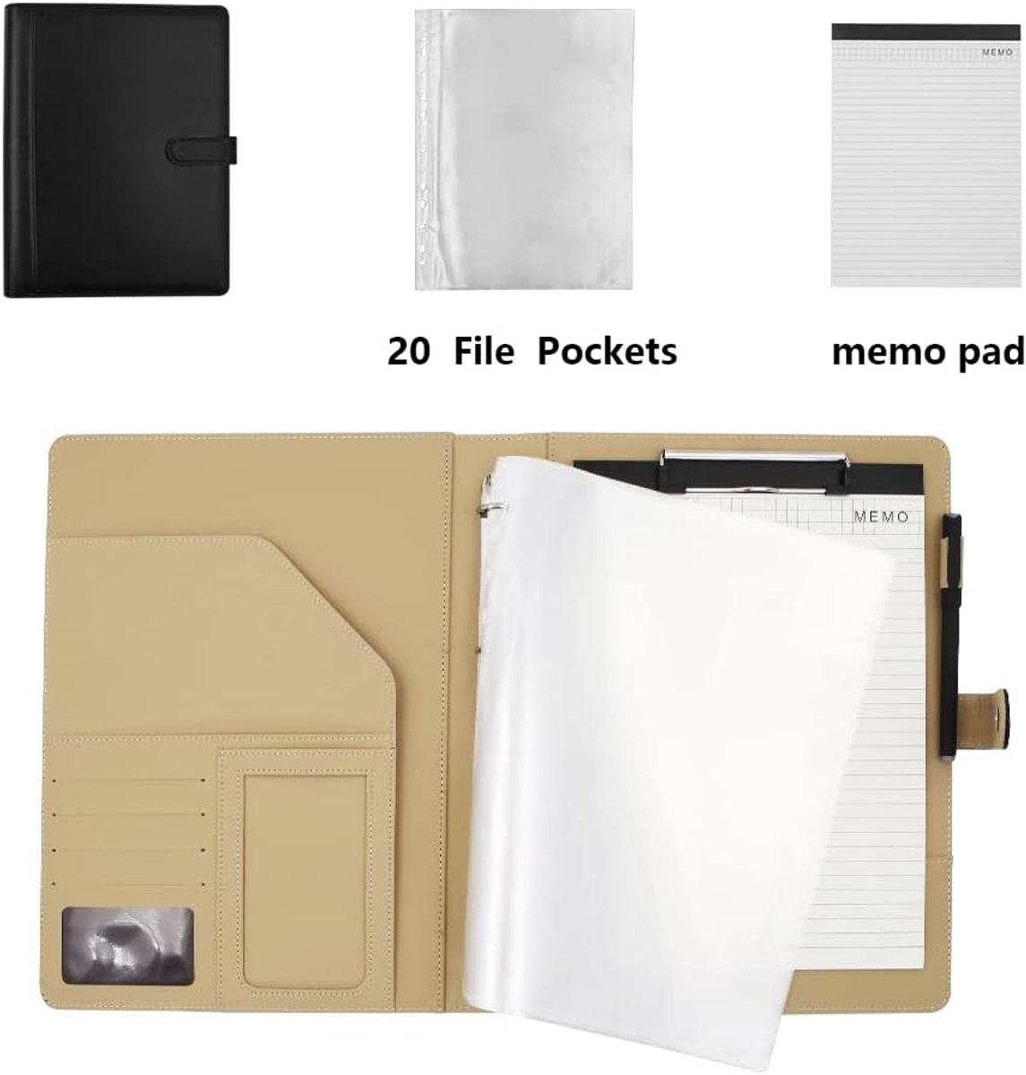 SnelShoppen - A4 Padfolio Case, Document Organizer in Leer, Clipboard Bestandsmap met Notitieblok, 4 Kaartslots, Mobiele Telefoon Slot, iPad Slot, Ide