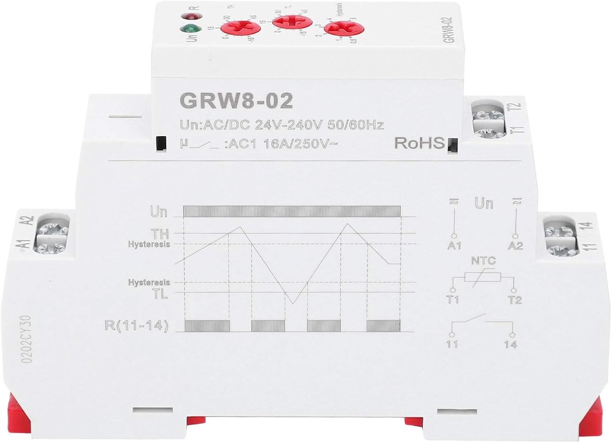 SnelShoppen - Digitale Thermostaat GRW8-02 DIN Rail Thermostaat, Temperatuurcontroller AC/DC 24V-240V, Temperatuurregelaar met Testsonde en LED Indica
