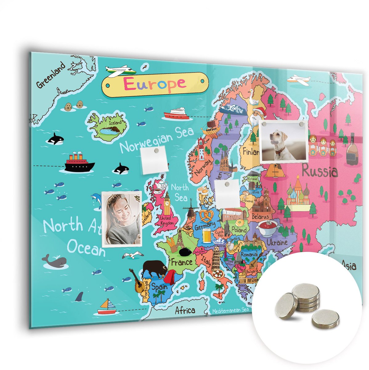 Coloray Glazen Magneetbord - Magnetisch Bord Polaroidfoto's - 100x70 cm - Veelkleurig Magneetbord - Magnetic Board - Bureau Decoratie
