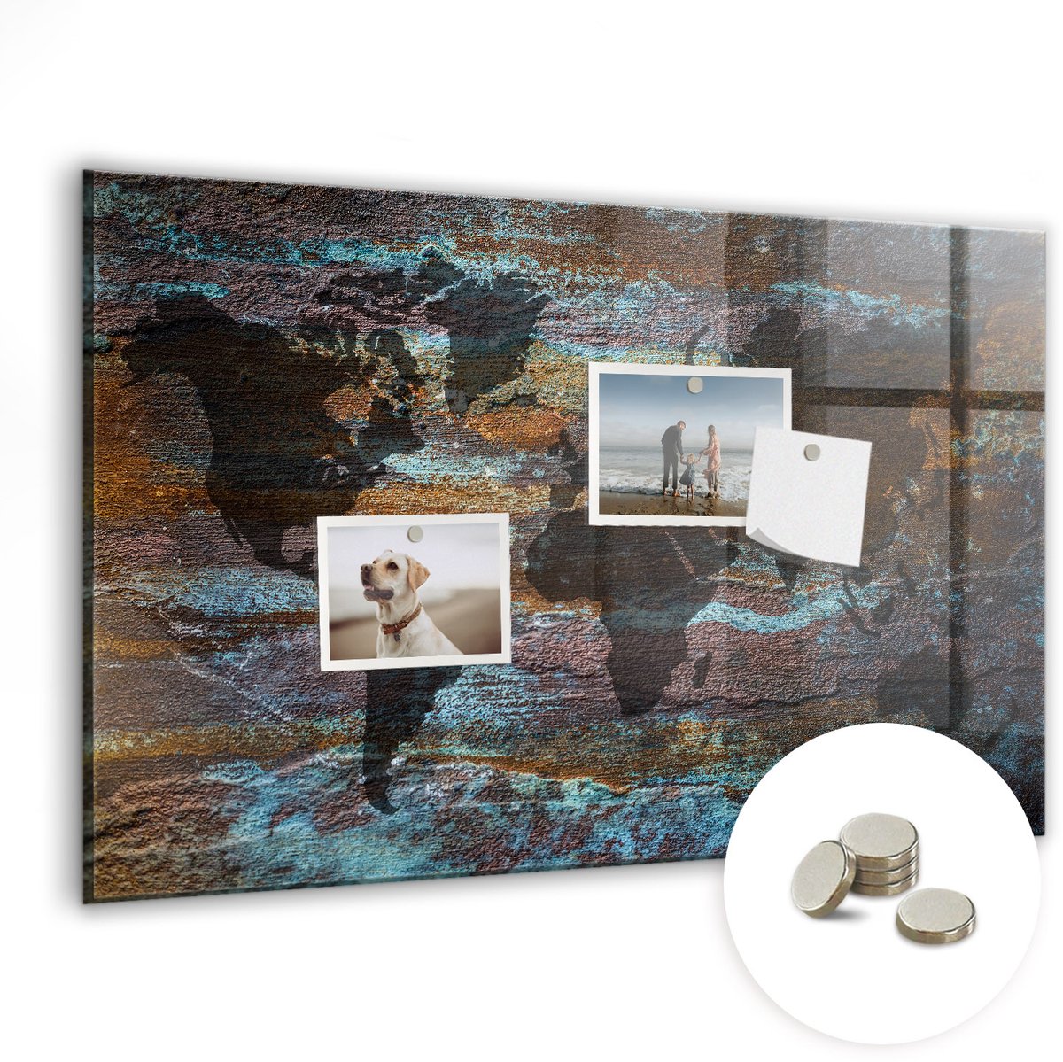 Coloray Glazen Magneetbord - Magnetisch Bord Rust wereldkaart - 60x40 cm - Veelkleurig Magneetbord - Magnetic Board - Magneetbord Design