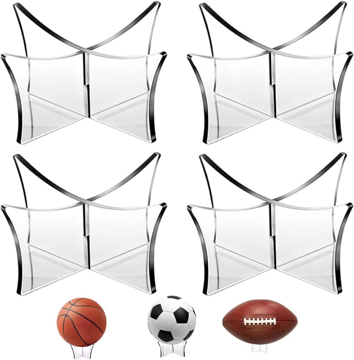 SnelShoppen - WADY Ball Stand, Basketball Stand, 4 Stuks Voetbalstands, Acryl Basketball Basis voor Opslag en Spelen, Transparant, Stevig & Duurzaam