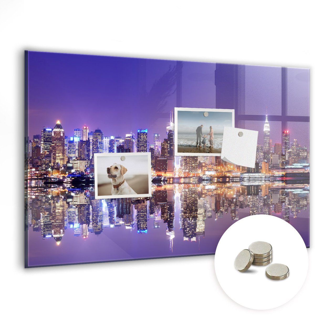 Coloray Glazen Magneetbord - Magnetisch Bord New York 's nachts - 60x40 cm - Veelkleurig Magneetbord - Magnetic Board - Woonkamer Decoratie