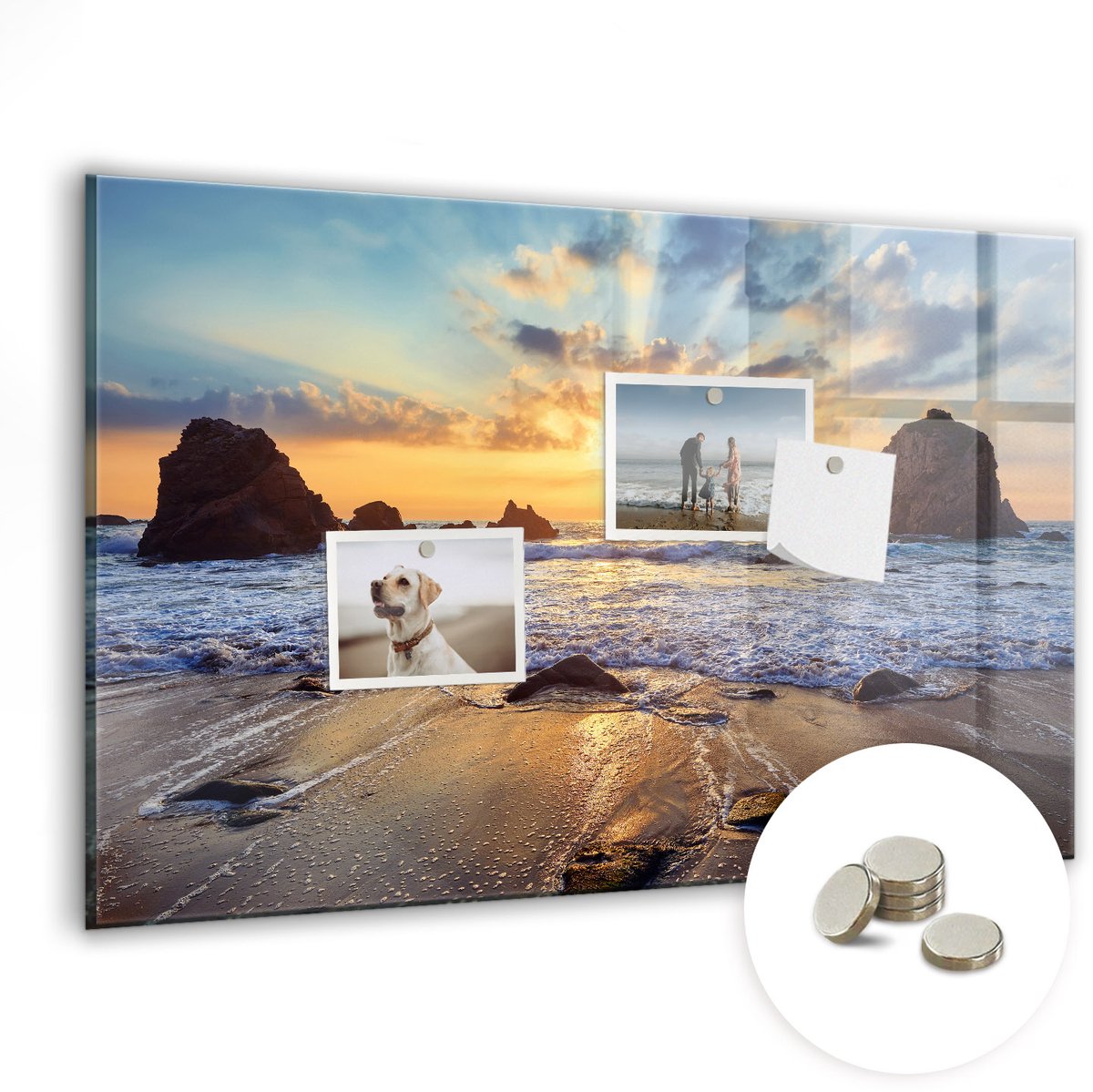 Coloray Glazen Magneetbord - Magnetisch Bord Zonsondergang op het strand - 60x40 cm - Veelkleurig Magneetbord - Magnetic Board - Woonkamer Decoratie